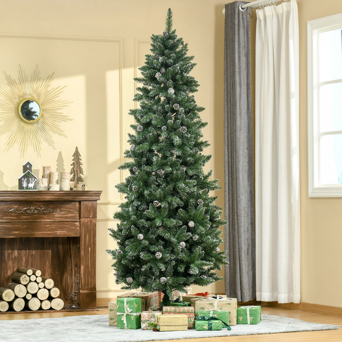 Homcom Arbre De Noel Floque De 7,5 Pieds Avec Pommes De Pin, Vert