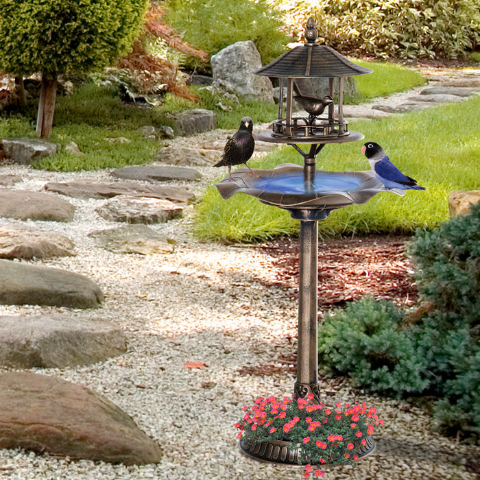 Outsunny 3-en-1 Bain D'oiseau De Jardin Bol Piedestal Mangeoire A Oiseaux