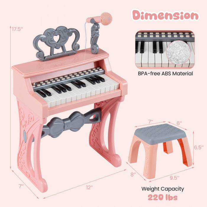 Costway Mini Clavier Piano pour Enfants 25 Touches, Hauteur 17,5 po, Piano Electrique avec Tabouret, Pupitre et Microphone