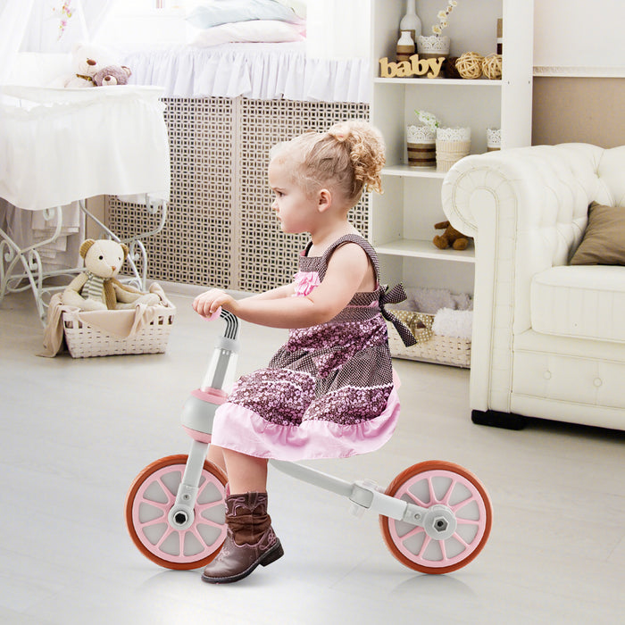 Costway 4 En 1 Enfants Tricycles Avec Poignee De Poussee Et Roues D'entrainement Bebe Equilibre Velo Rose