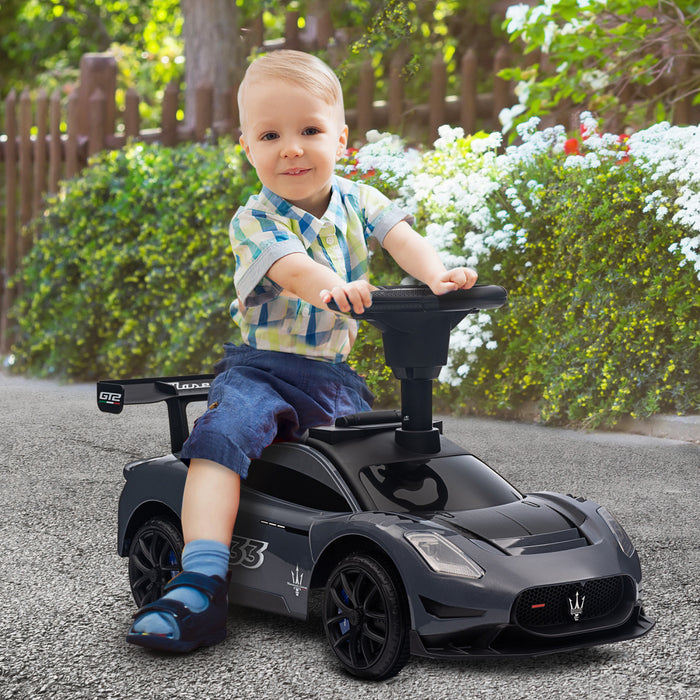 Qaba Voiture Coulissante Pour Bebe Sous Licence Maserati Gt2 Avec Rangement Sous Le Siege, Musique, Klaxon, Voiture Pour Tout-petits De 18 A 60 Mois, Gris