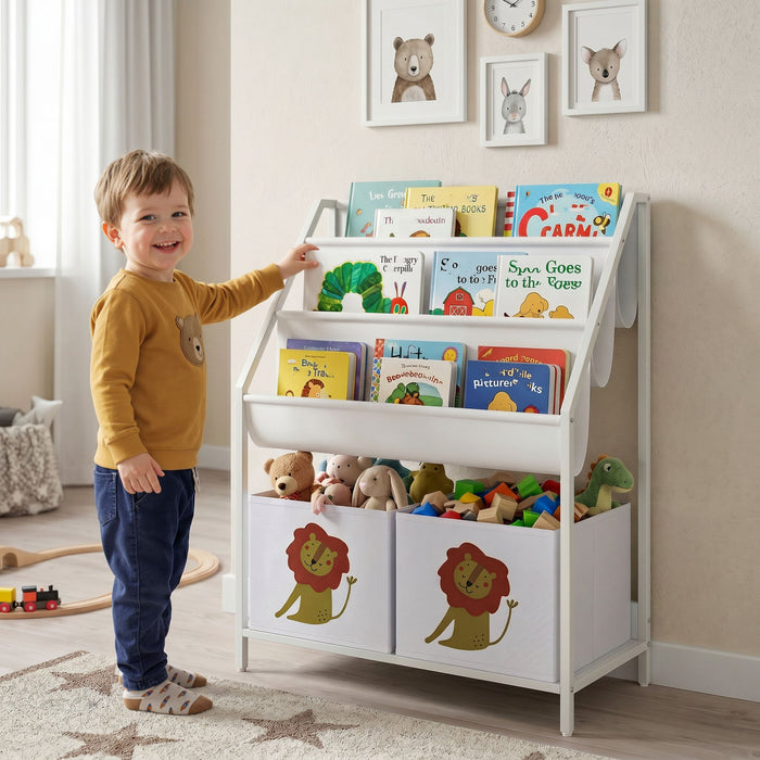 Qaba Bibliotheque Enfant 3 Niveaux avec Tiroirs Non-tisse