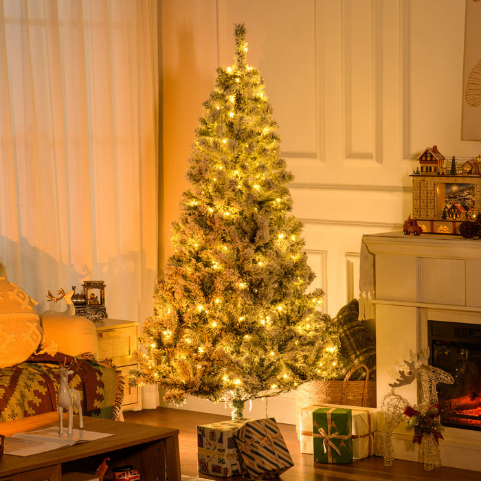 HOMCOM Arbre de Noel artificiel floque de neige de 6 pieds avec lumieres