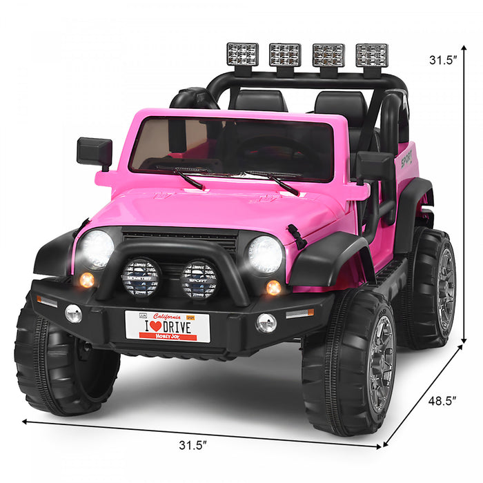 Voiture Pour Enfants 2 Places 12v, Pick-up Telecommande Avec Compartiment De Rangement, Coloris Rose