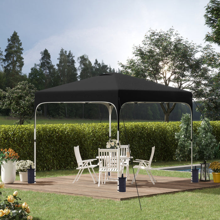 Outsunny 9.8' X 9.8' Pop Up Gazebo, Tente Pliable Avec Sac De Transport Et Roues 4 Sacs De Poids Pour Les Jambes Et 3 Niveaux De Hauteur Ajustable Pour L'exterieur Le Jardin La Fete Et Le Patio Noir