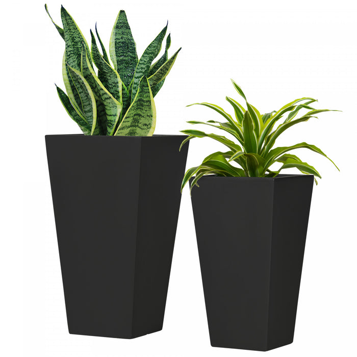 Outsunny Lot de 2 pots de fleurs d'exterieur avec trous de drainage, Noir