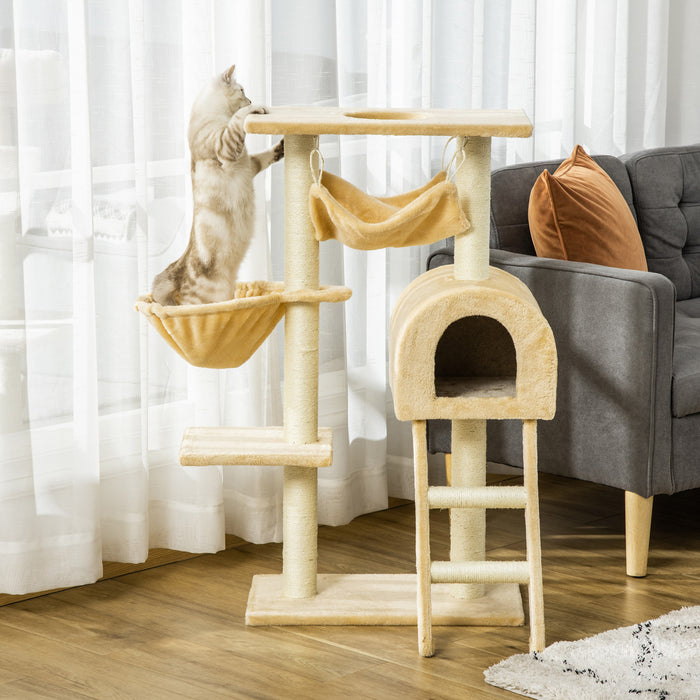 Pawhut 39 \"arbre A Chat De Luxe Maison De Jeu Griffoir Pour Animaux De Compagnie Tour A Plusieurs Niveaux Meubles Pour Chat Avec Hamac