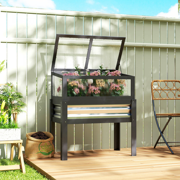 Outsunny Bac de Jardin sureleve avec Serre Relevable, Gris