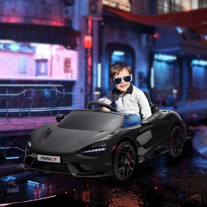 Qaba Mclaren 765lt Voiture Electrique 12 V Sous Licence Pour Enfants, Alimentee Par Batterie, Avec Portes Papillon, Telecommande, Demarrage Lent, Lumieres Led, Klaxon Musical, Noir