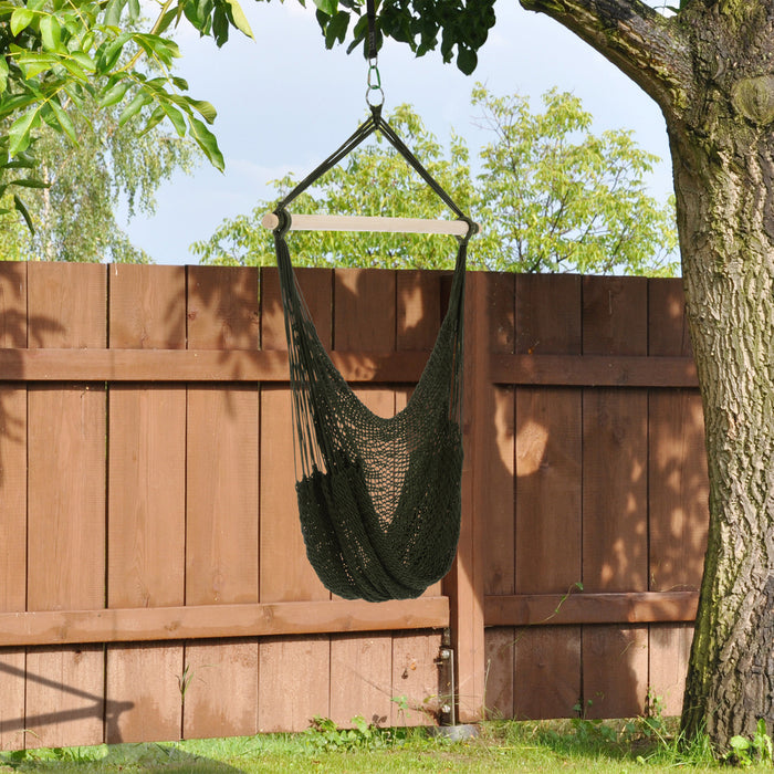 Outsunny Portable Suspendu Tisse Hamac Siege Corde Balancoire Chaise Lit De Couchage Pour Jardin Jardin En Plein Air Camping (vert Armee, Nylon)