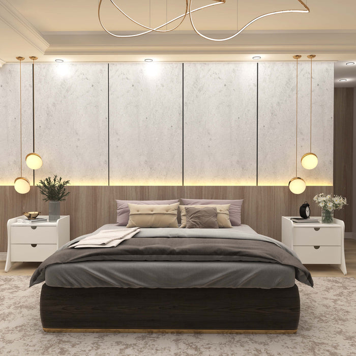 Table de nuit Coney style mid-century moderne 20\" en blanc (2 tiroirs) - Lot de 2