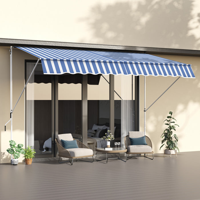 Outsunny 10x5ft Manuel Retractable Patio Auvent Fenetre Porte Pare-soleil Pont Auvent Abri Resistant A L'eau Uv Protecteur Bleu