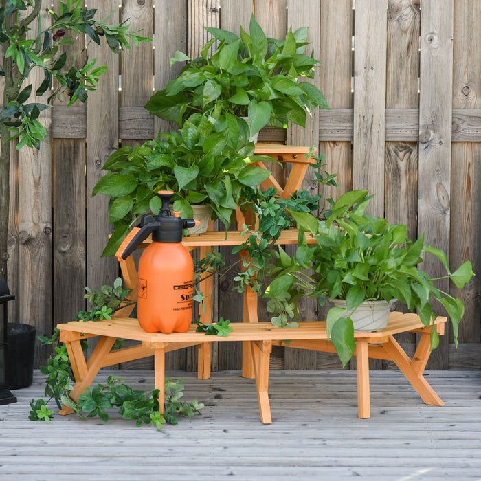 Support De Plante Sureleve Rustique A 3 Niveaux En Bois Outsunny Avec Etageres A Lattes Presentoir Interieur Et Exterieur Organisateur De Pot De Plante 37,75 \"x 25,25\" X 24\"