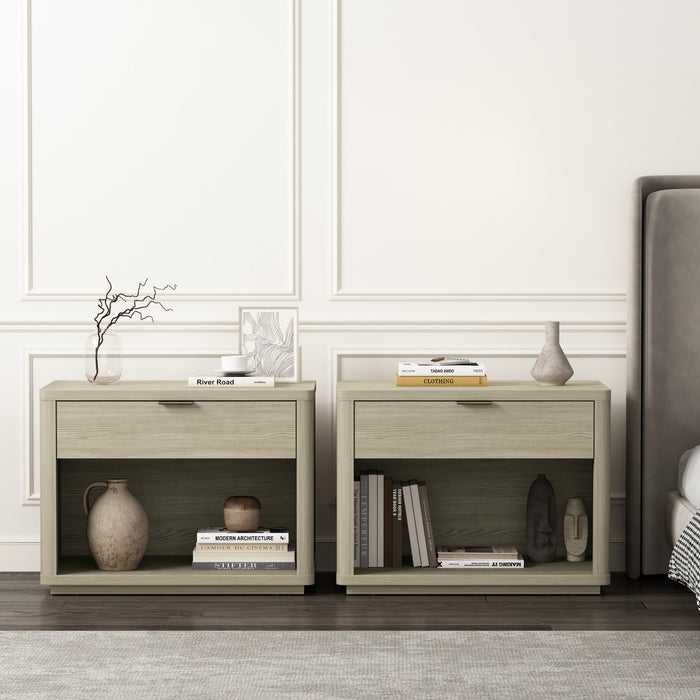 Table de nuit moderne Evelyn 32\" en naturel (1 tiroir) - Lot de 2