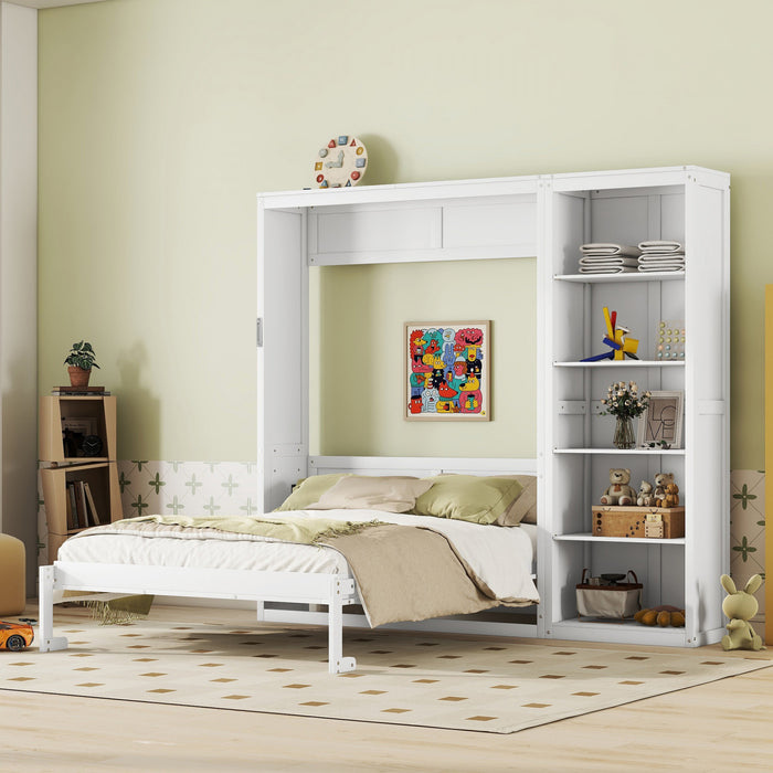 Jessie Lit escamotable mural multifonction avec etageres, Taille Queen, Blanc