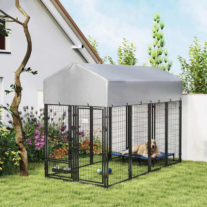 Chenil Exterieur pour Chien, Parc de Jeu avec Porte Verrouillable, Vert