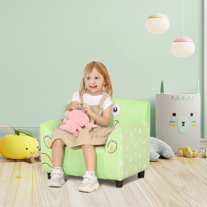 Qaba Fauteuil Enfant Design Grand Confort Avec Accoudoirs Assise Dossier Rembourres Revetement Velours Super Doux Avec Motif Mignon Pieds Pp Cadre Bois Eucalyptus Vert