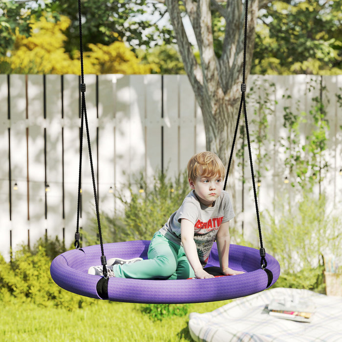 Balancelle Qaba pour enfants, siege rond de 100 cm avec cordes reglables en hauteur, pour exterieur, jardin, violet