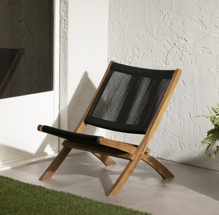 Fauteuil de détente Agave en bois et en corde - noir et naturel