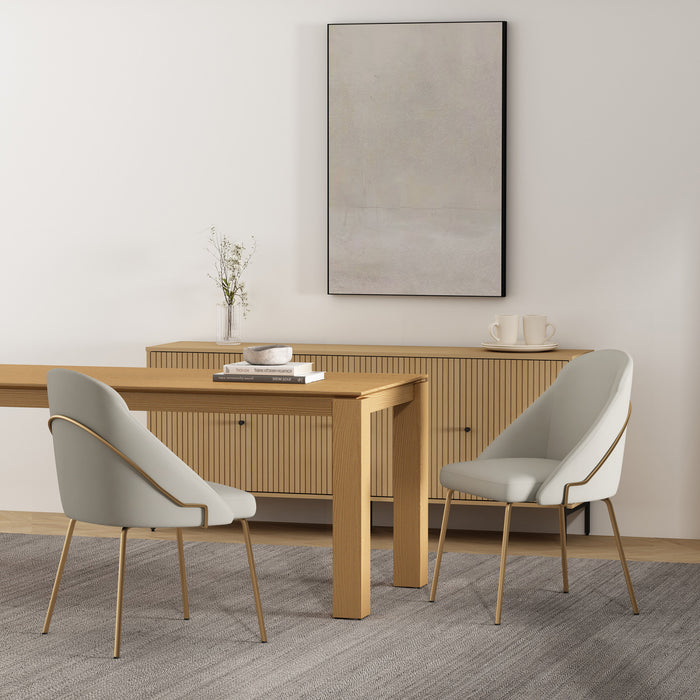 Chaise de salle a manger moderne Gracie en cuir vegetalien et metal, gris pierre et or - Lot de 2