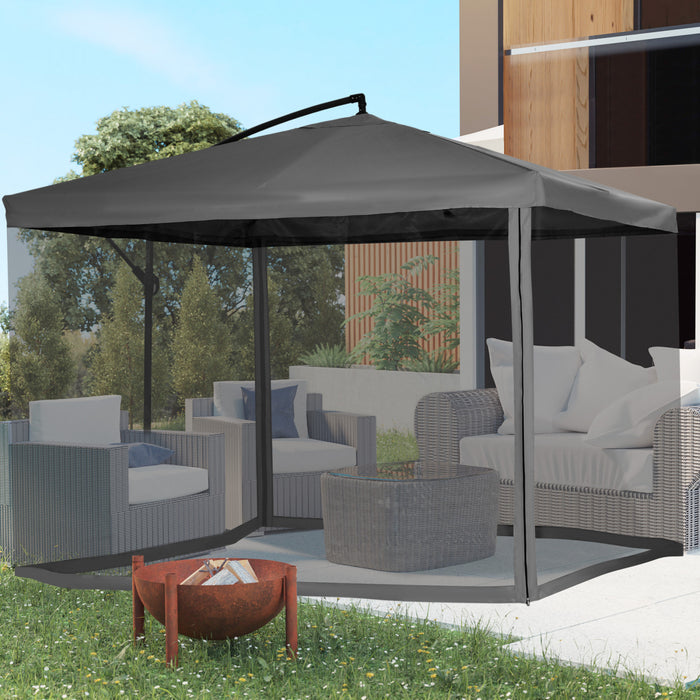 Outsunny Parasol Deporte Parasol De Jardin Avec Filet, Gris Fonce
