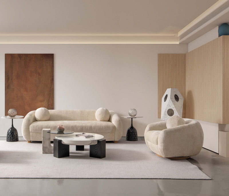 Ensemble de canape 2 pieces Tribeca style milieu du siecle en creme