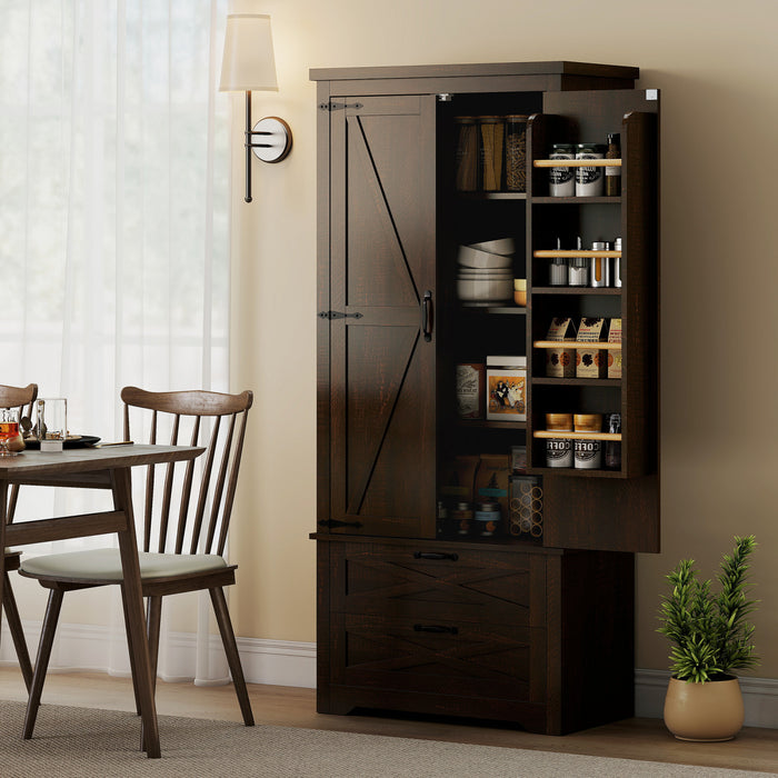 HOMCOM Armoire garde-manger de cuisine 64\" avec portes et tiroirs, Brun
