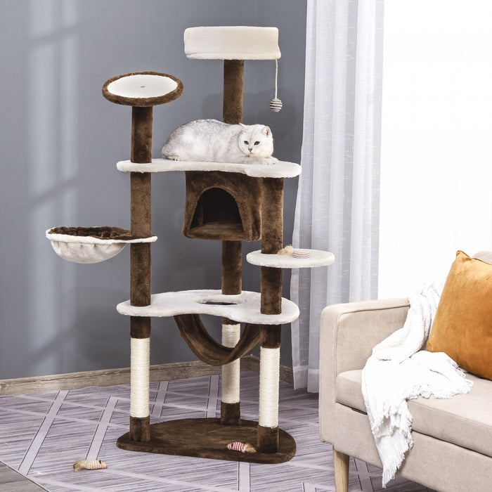 Pawhut Tour A Gratter Pour Arbre A Chat De 152,4 Cm Avec Poteau De Hamac