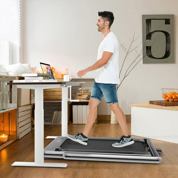 Tapis De Course Pliant De Marque Costway 2 En 1, 2 Cv Machine De Jogging Avec Double Affichage Led Argent
