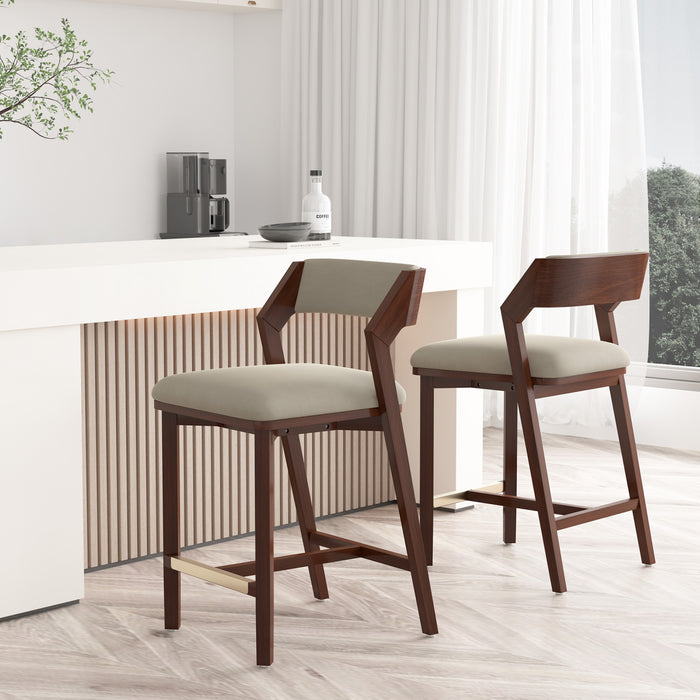 Tabouret de comptoir moderne en bois Patricia avec revetement en lin - Lot de 2