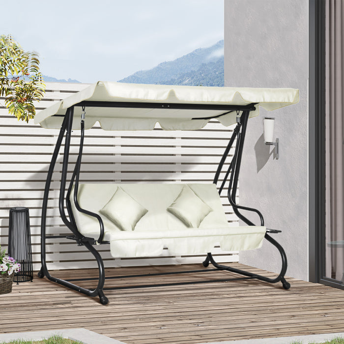 Outsunny 3 Places Patio Swing Chair Convertible Lit Rembourre Porche Exterieur Avec Auvent Et Oreiller