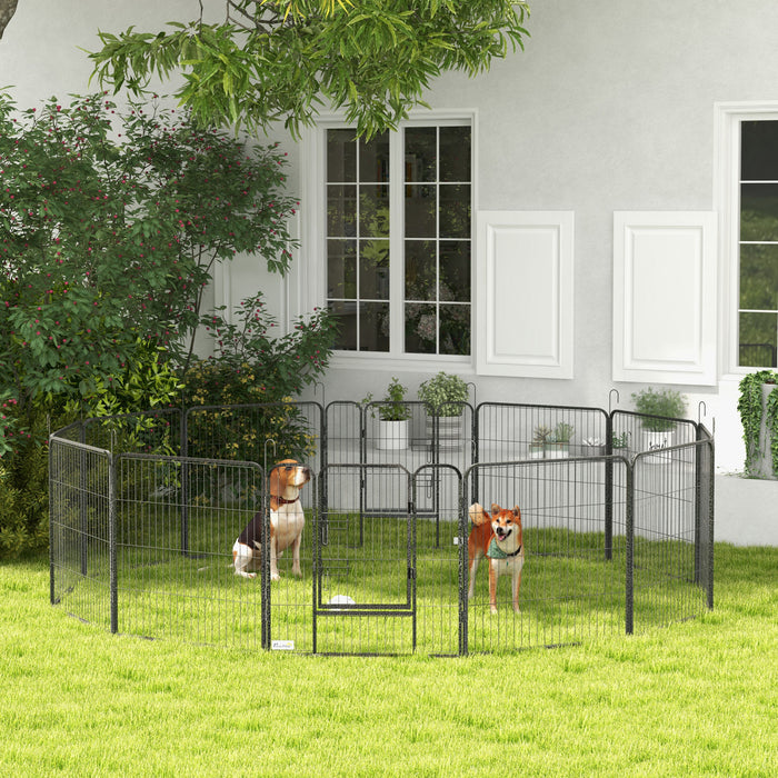 Pawhut Parc Pour Chien En Metal Robuste, Cloture D'exercice Pour Animaux De Compagnie Pour L'exterieur Et L'interieur Avec Porte Pour Plusieurs Chiens, 12 Panneaux, 31.5\"h