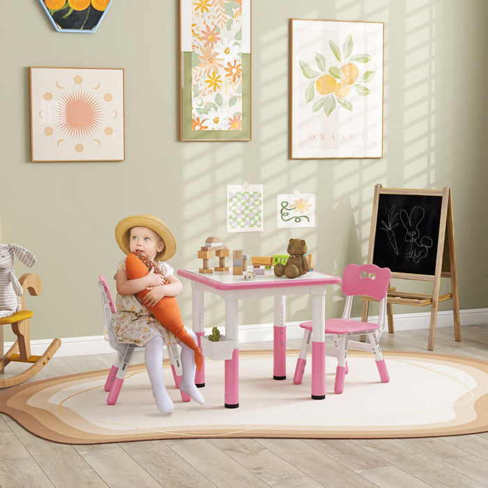 Qaba Ensemble Table Et Chaises Pour Enfants, 3 Pcs, Table Et Chaises Reglables En Hauteur Avec Rangement, Table D'activite, Pour Salle De Jeux, Creche, Salle De Classe, Ages De 18 Mois A 5 Ans, Rose