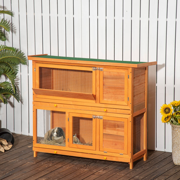 Pawhut Clapier Sureleve En Bois A 2 Etages Pour Lapin Cage Pour Petits Animaux 47\"l X 19\"w X 39\"h Avec Plateau Coulissant