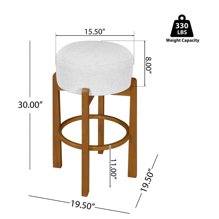 Vera – Lot de 2 tabourets de bar en bois d’hevea pour interieur avec coussin rond ivoire, finition noyer