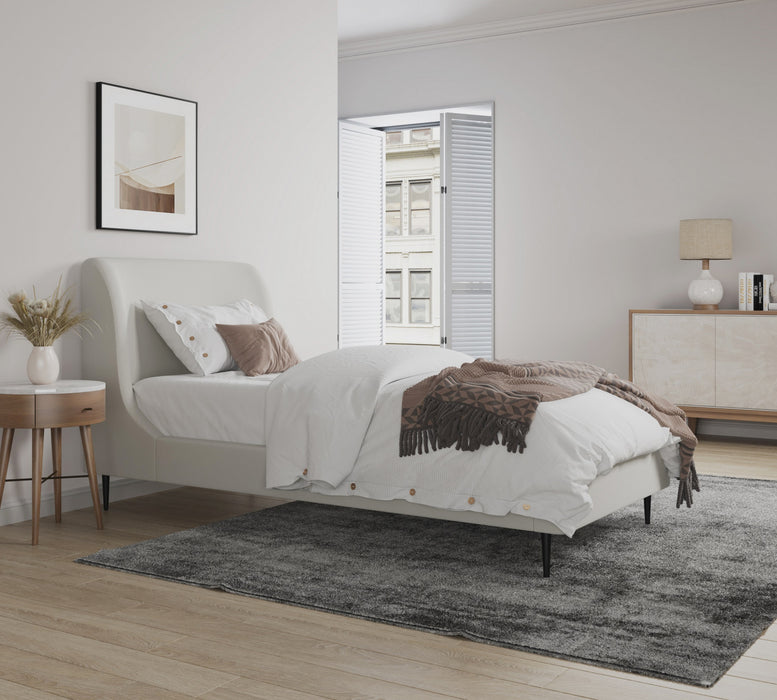 Lit jumeau Heather style milieu du siecle moderne, tapisse de velours creme et noir