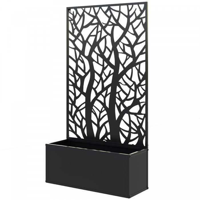 Outsunny Lit de jardin sureleve avec panneau d'intimite jardiniere en metal