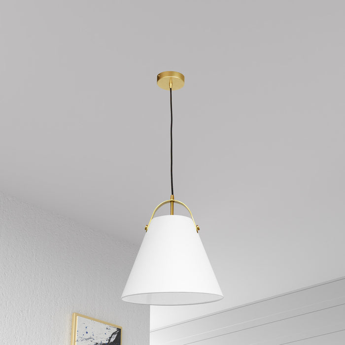 Luminaire suspendu Emperor de Dainolite avec abat-jour blanc, fini laiton vieilli et 1 ampoule