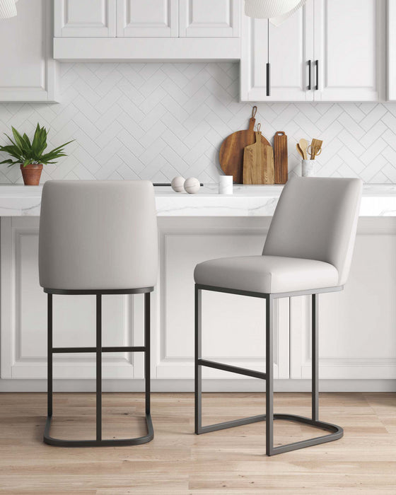 Tabouret de bar moderne en metal et tissu Serena, gris clair - Lot de 2