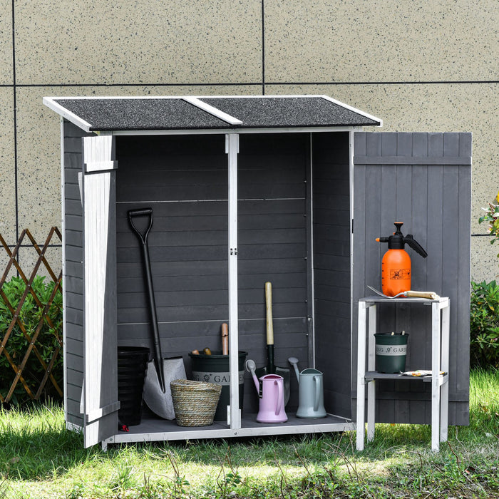 Outsunny 54.75''x29.5''x63'' Abri De Jardin Toit En Asphalte Bois Bois Double Porte Utilitaire Maison De Stockage Avec Etagere Mobile Et Fixations Fixes