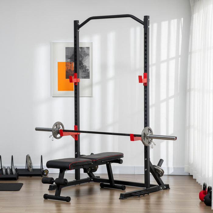 Soozier Support De Squat Reglable Avec Barre De Traction Et Support De Plaque De Poids, Support D'halteres Multi-fonction Halterophilie Pour Gym A Domicile