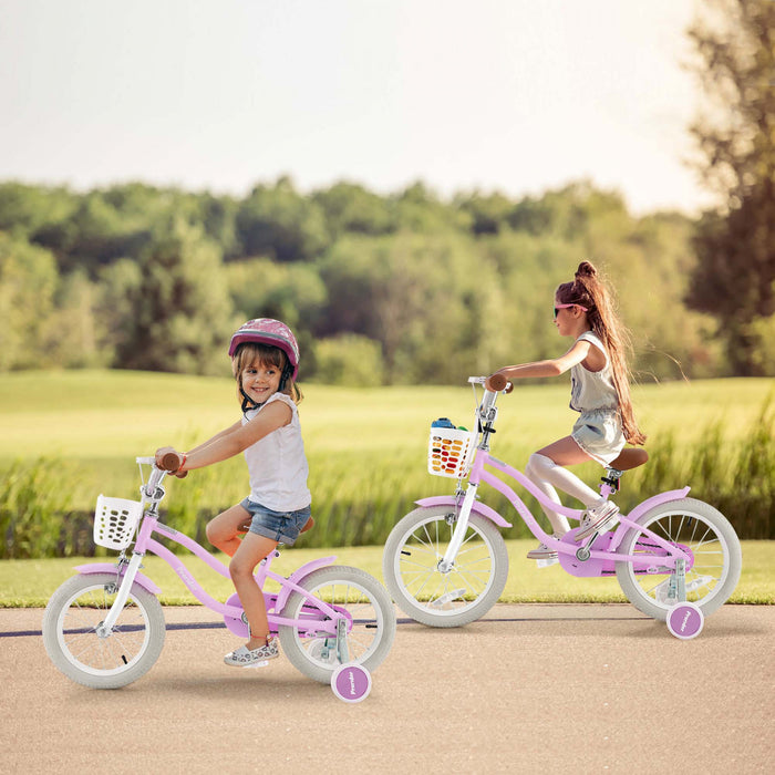 Velo Costway 14\" Pour Enfants Avec Roues D'entrainement Amovibles Et Panier Pour 3-5 Ans Violet
