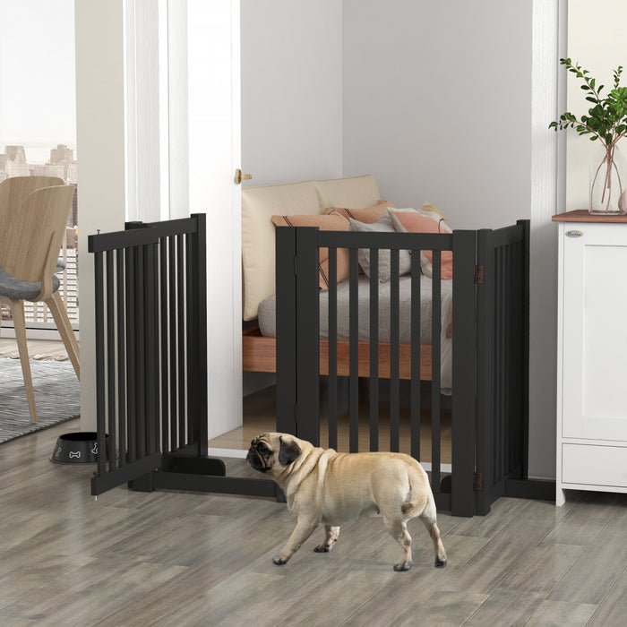 Pawhut Barriere Autoportante En Bois Pour Animal Domestique - Barriere D'interieur Pliable Pour Chien - Barriere De Securite Avec Porte, En Forme De Z - 4 Panneaux, Noir