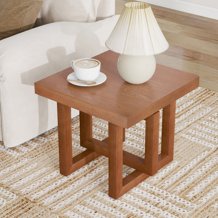 Ethan Table d'Appoint Rustique en Bois de Caoutchouc Solide, Beige