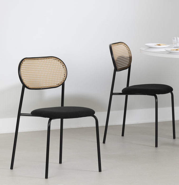 Chaise de salle à manger Hype noire et naturelle en rotin - ensemble de 2