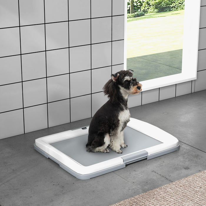 Support pour tapis de proprete PawHut, bac a litiere pour chien, utilisable a l'interieur et a l'exterieur, 63,5 x 48,3 cm, facile a nettoyer, gris