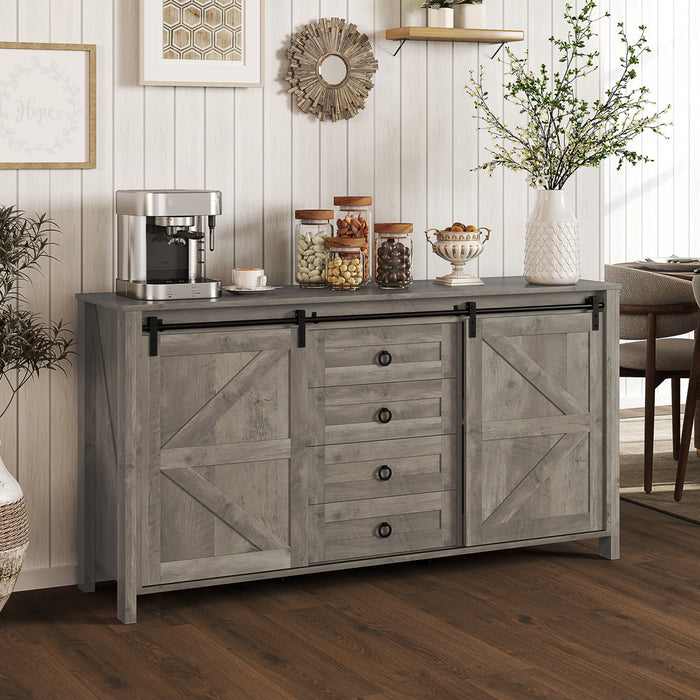 HOMCOM Buffet de ferme avec portes gris clair vieilli