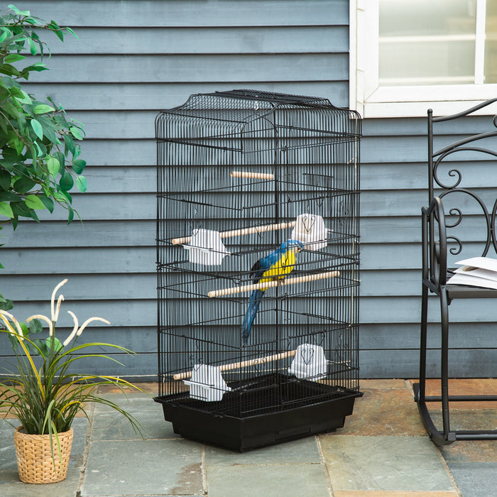 Pawhut 36\" Cage A Oiseaux Cacatoes Perroquet Cage 2 Portes Perchoir 4 Mangeoires, Noir