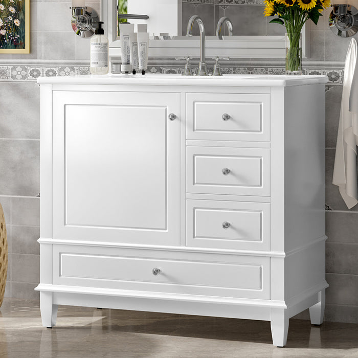 Fanny Meuble-lavabo de 36\" avec vasque en ceramique et charnieres a fermeture douce, Blanc