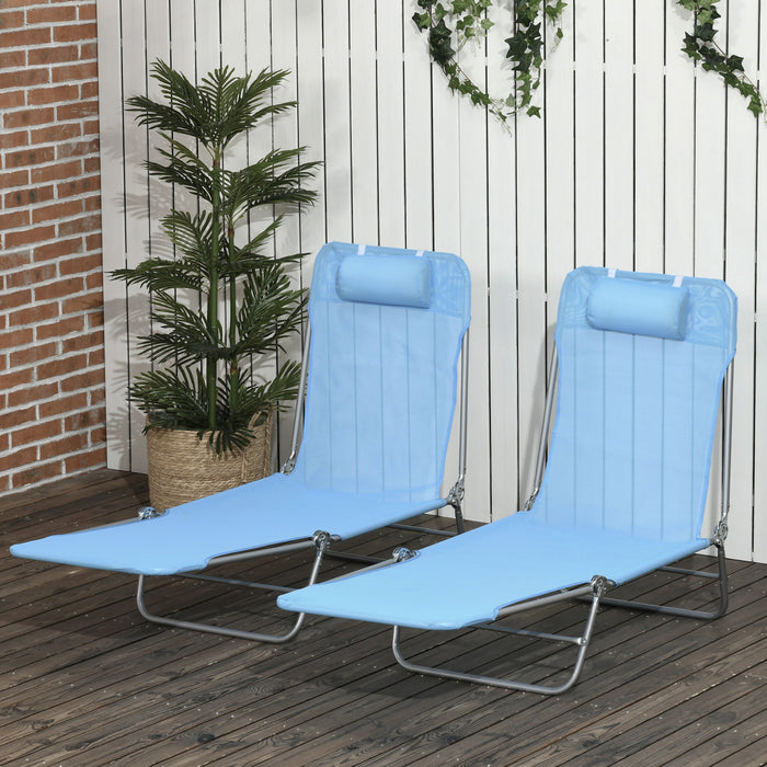 Outsunnychaise Longue Pliante 2 Pcs, Chaises De Piscine Inclinables, Bleu